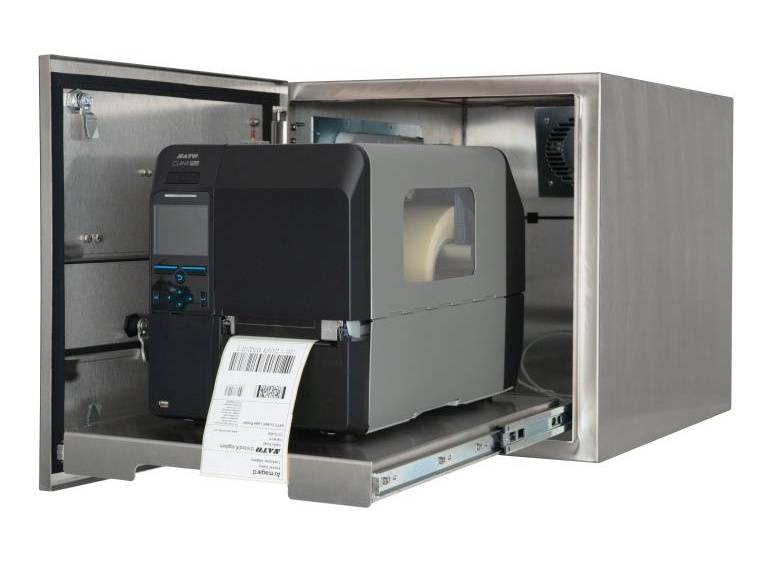 Ein IP65 SATO Industrie-Etikettendrucker Gehäuse mit installiertem CL4NX Plus Drucker