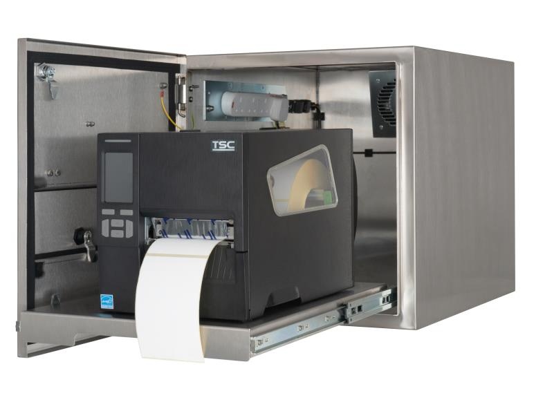 Ein IP65 TSC Performance-Industriedrucker Gehäuse mit installiertem MB240T Drucker