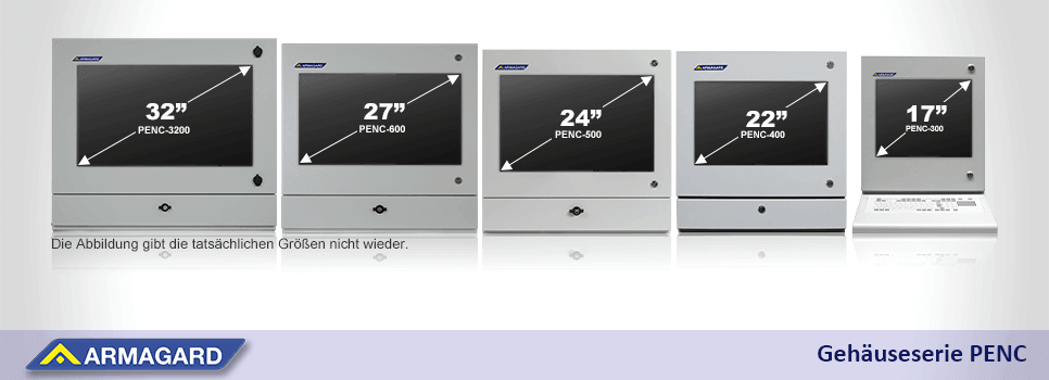 Größen der Armagard PENC Produktreihe Stahlblech Industrie-PC-Arbeitsstation