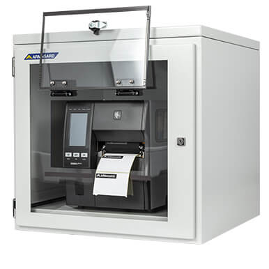 Zebra ZT600 Staubschutz Druckerschrank aus Weichstahl mit installiertem Industriedrucker